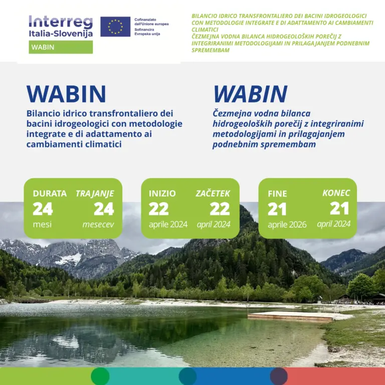 Progetto WABIN, Interreg Italia-Slovenia: bilancio idrico transfrontaliero dei bacini idrogeologici, aprile 2024 – aprile 2026
